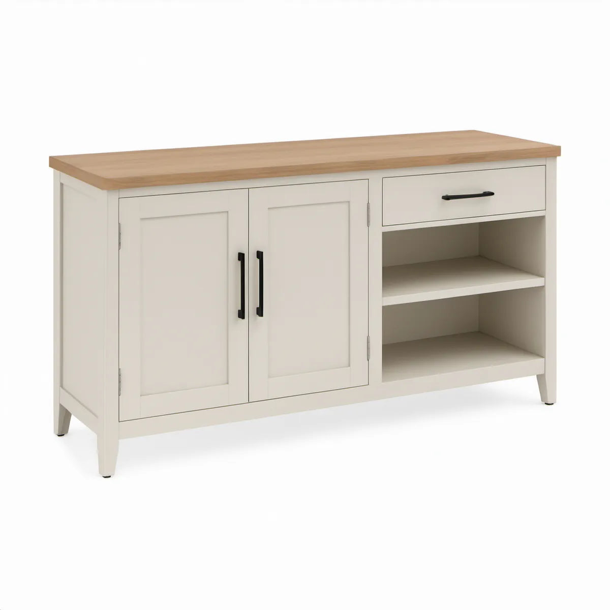 White Kitchen Island Storage Cabinet with Natural Rubberwood Top, 47.25 x 18 x 35.5 in