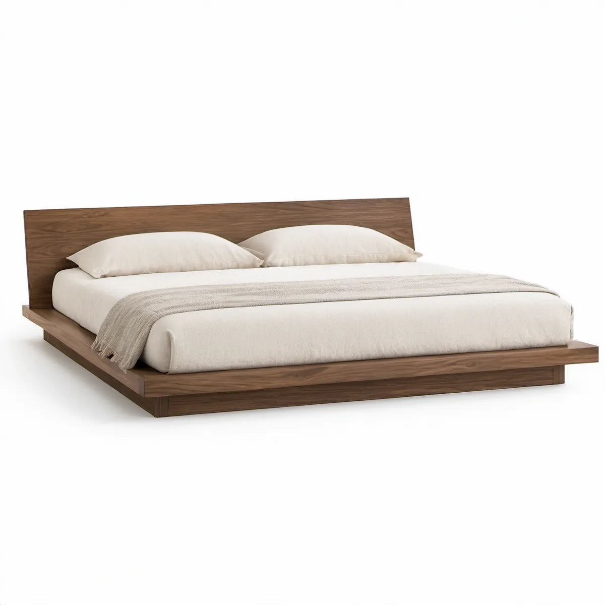 Walnut Brown Queen Platform Bed Frame with Headboard, 86 x 66 x 36 in.