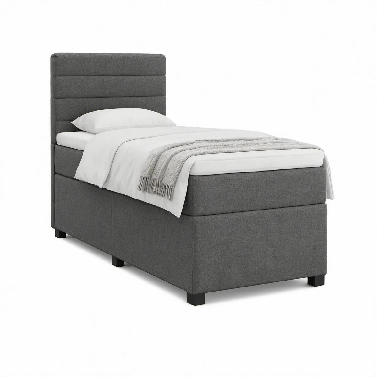 Dark Gray Upholstered Twin Platform Bed Frame with Padded Headboard, 42 x 80 x 54 in