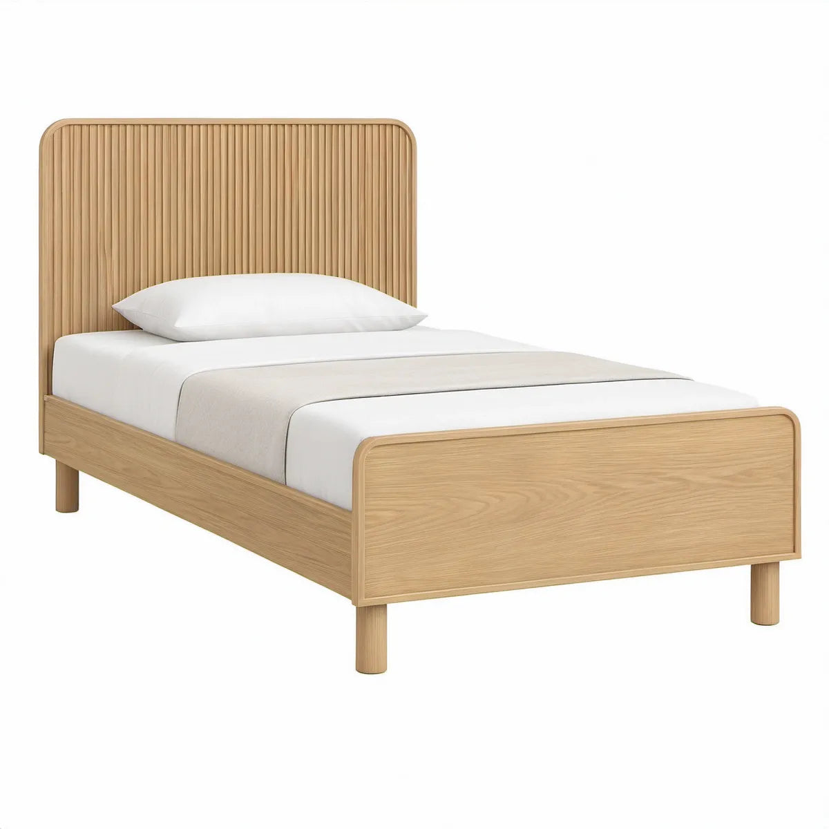 Twin Platform Bed Frame with Fluted Headboard, Natural Oak, 79 x 42 x 48 in