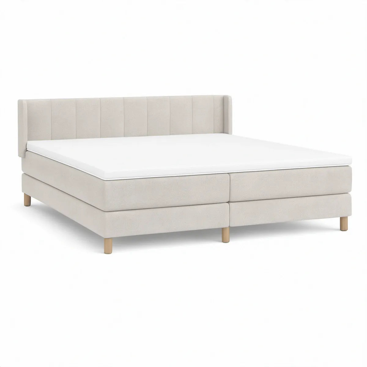Queen Cream Upholstered Platform Bed Frame with Channel-Tufted Headboard, 64 x 85 x 45 in