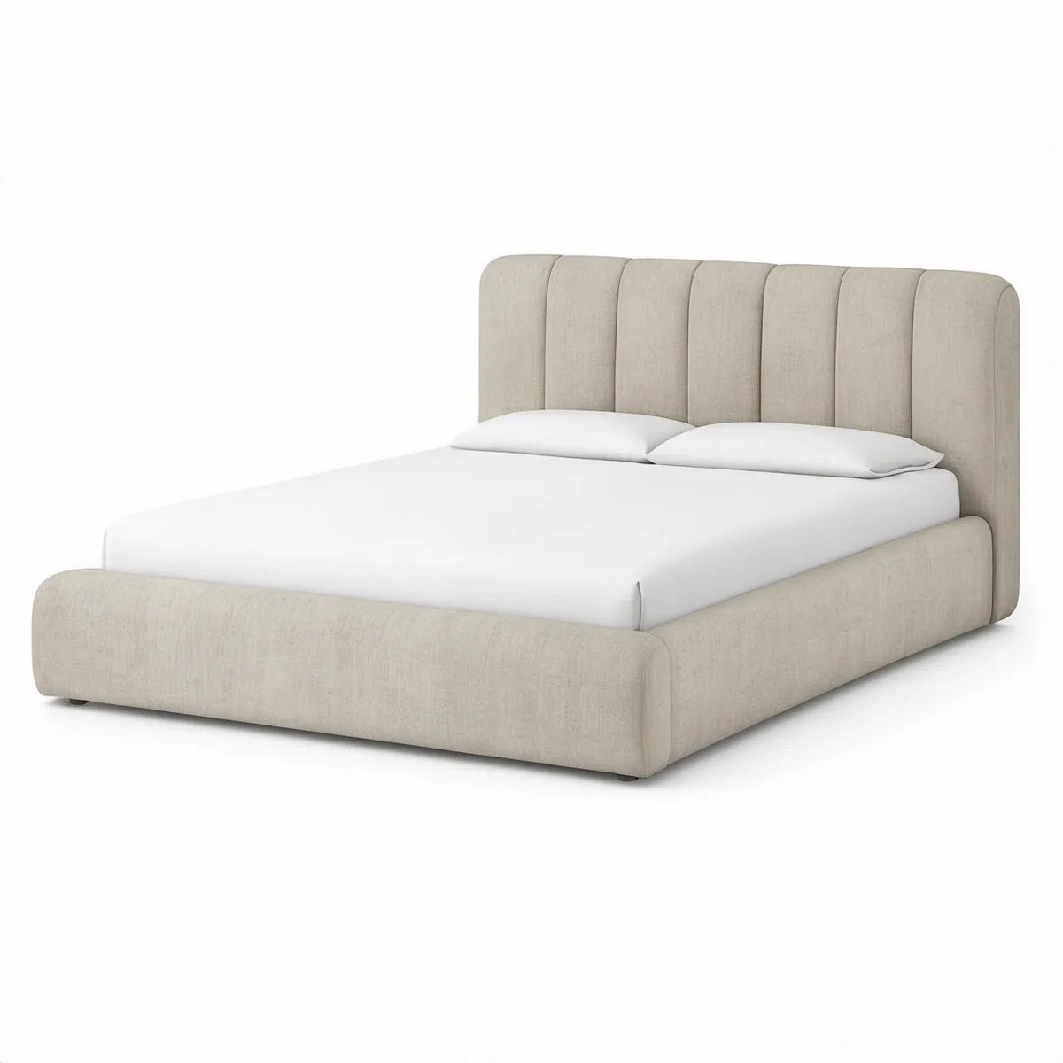 Queen Beige Upholstered Platform Bed Frame, 65 x 86 x 48 in