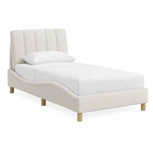 Twin Upholstered Platform Bed Frame, 41 x 78 x 48 in, Cream/Natural