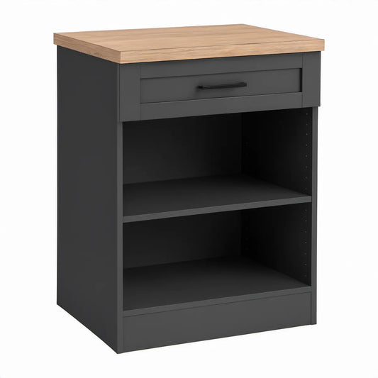 24 in W x 24 in D x 36 in H Kitchen Base Cabinet with Drawer and Adjustable Shelf, Charcoal Gray/Natural Oak/Black