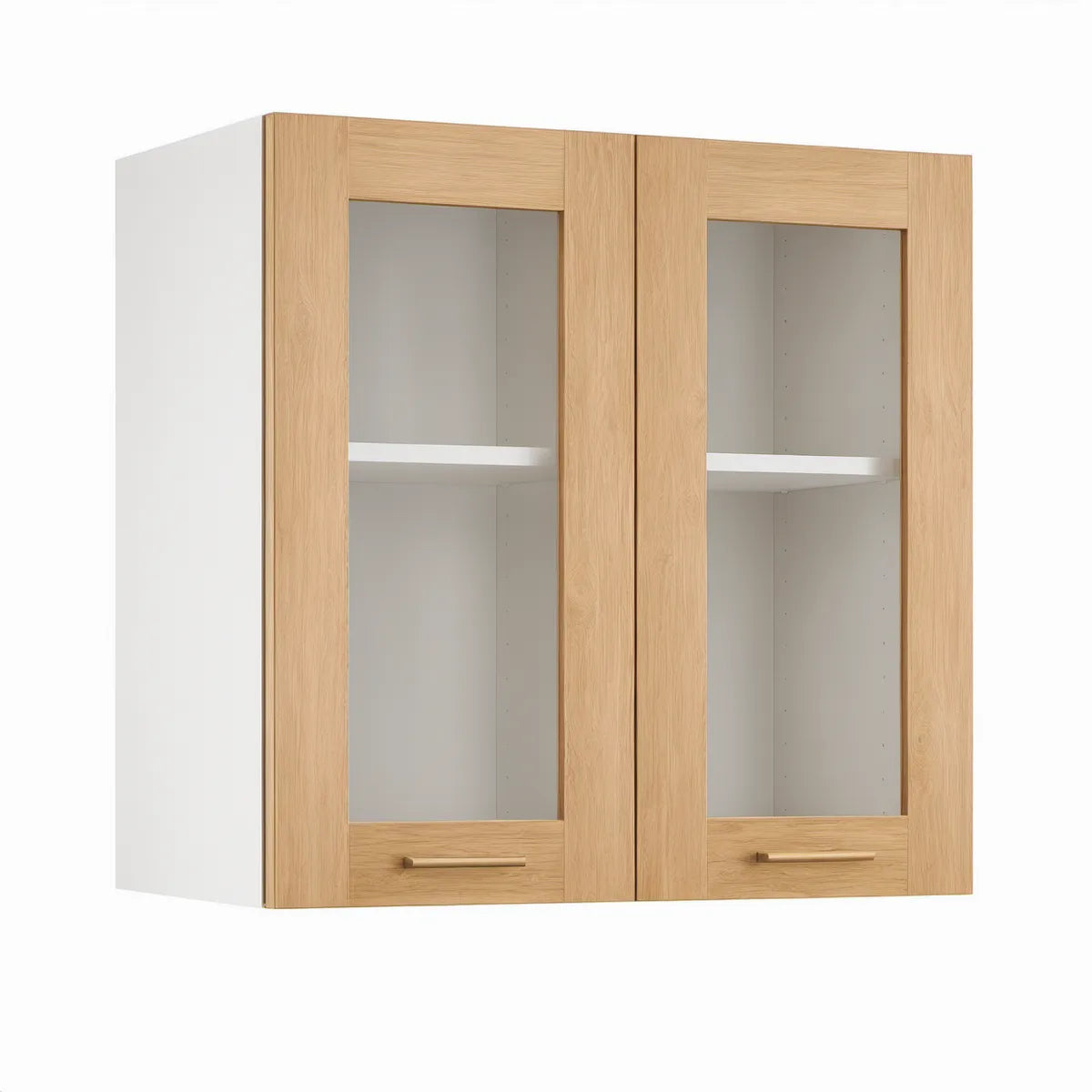 Wall-Mounted 2-Door Glass Kitchen Cabinet, 23.62 x 11.81 x 28.35 in, White and Natural Oak