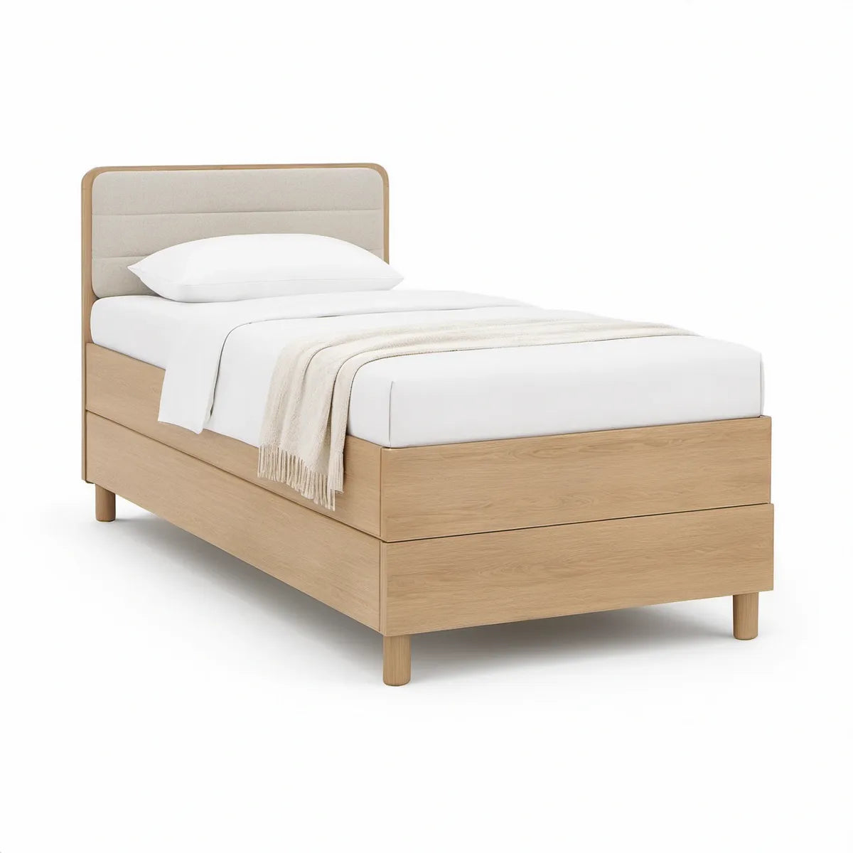 Twin Platform Bed Frame with Upholstered Headboard, Natural/Beige, 79 x 42 x 44 in