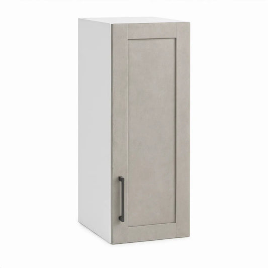 Wall-Mounted Single-Door Kitchen Storage Cabinet, Light Gray/White with Black Handle, 12 x 12 x 30 in
