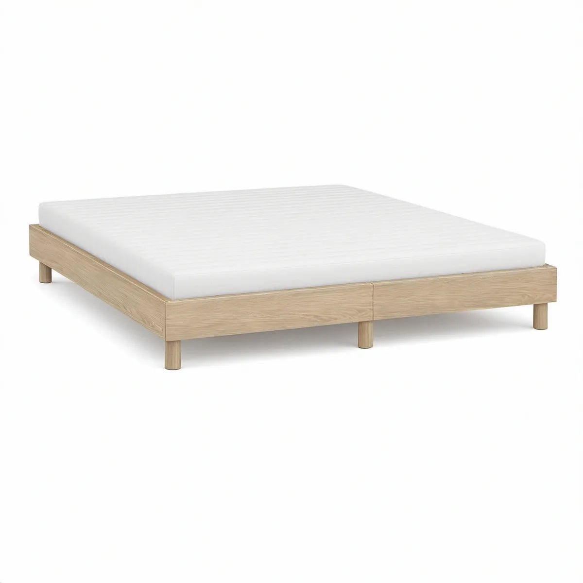Queen Platform Bed Frame, Natural Oak, 83 x 63 x 14 in