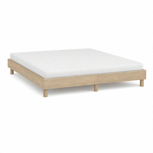 Queen Platform Bed Frame, Natural Oak, 83 x 63 x 14 in