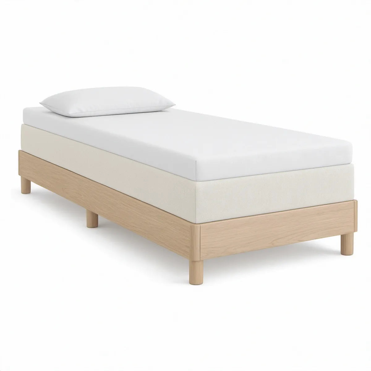 Twin Platform Bed Frame, Natural Solid Rubberwood, 79.5 x 42 x 14 in