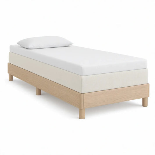Twin Platform Bed Frame, Natural Solid Rubberwood, 79.5 x 42 x 14 in