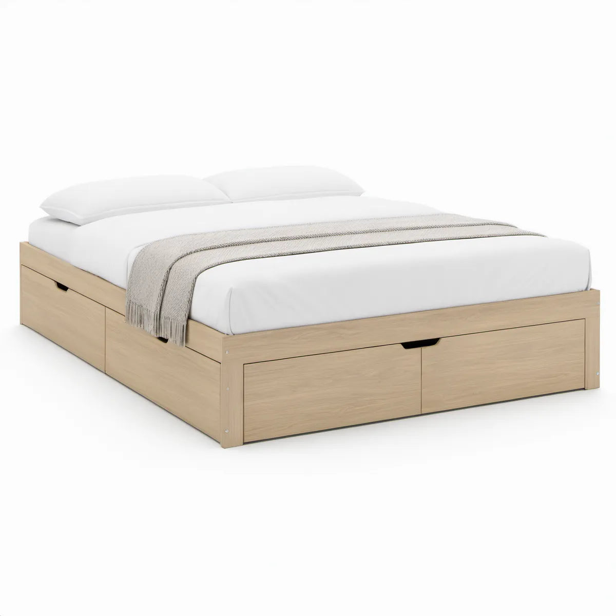 Queen Natural Engineered Wood Storage Platform Bed Frame with 4 Drawers, 63 x 83 x 16 in